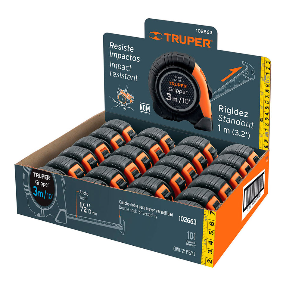 Flexómetro Gripper 3 m cinta 13 mm displ
