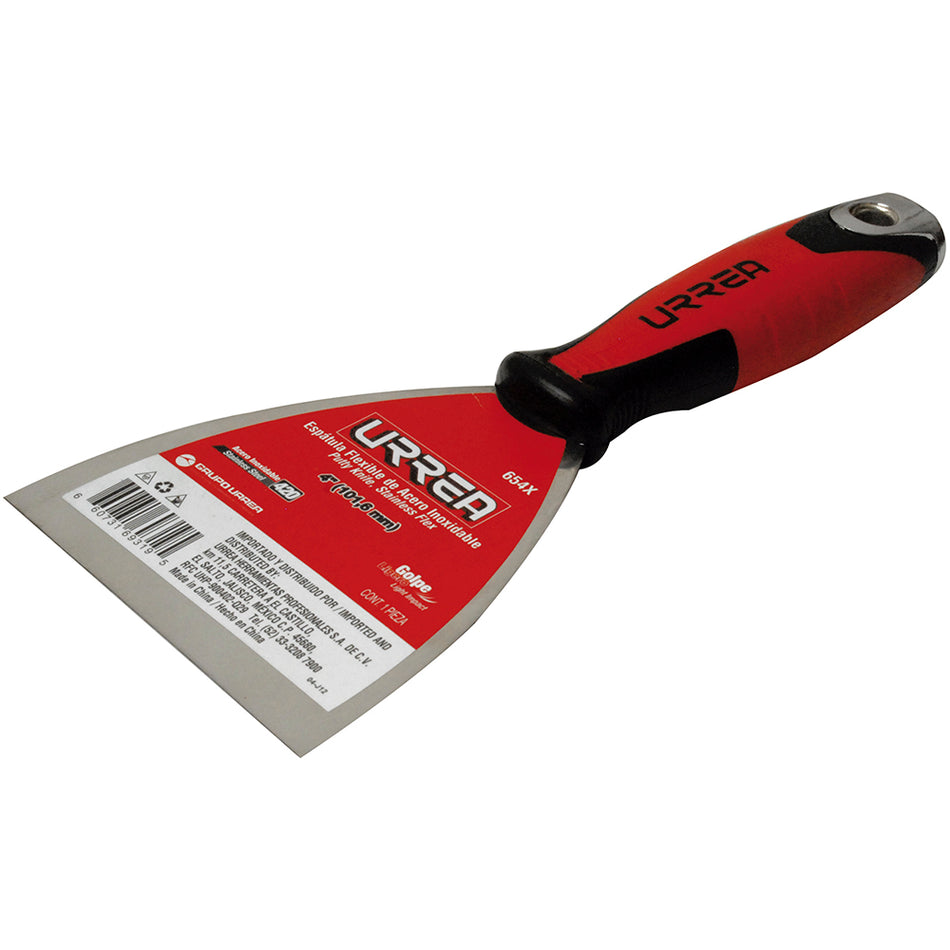 Espátula flexible de acero inoxidable con mango bimaterial 4" Urrea 654X