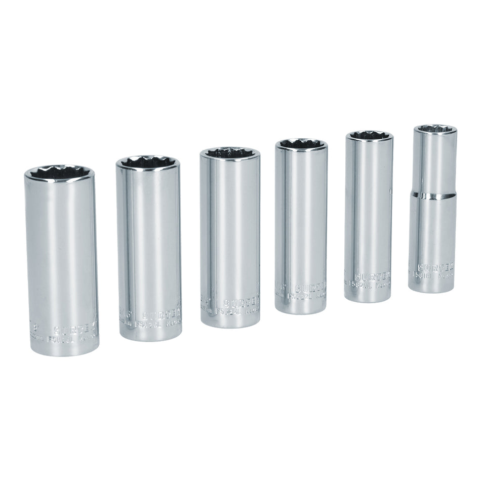 Juego de dados largos cuadro de 1/2" 12 puntas, en pulgadas, 6 piezas Surtek S11S