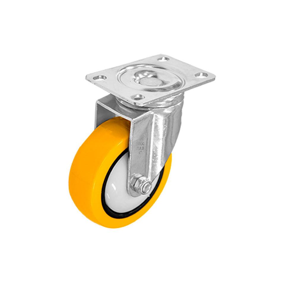 RODAJA PU AMARILLO CROMADA GIRATORIA 4", DOGOTULS ZF5285
