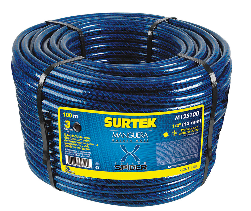 Manguera para jardín tejido spider en rollo 1/2", 100 m Surtek M12S100