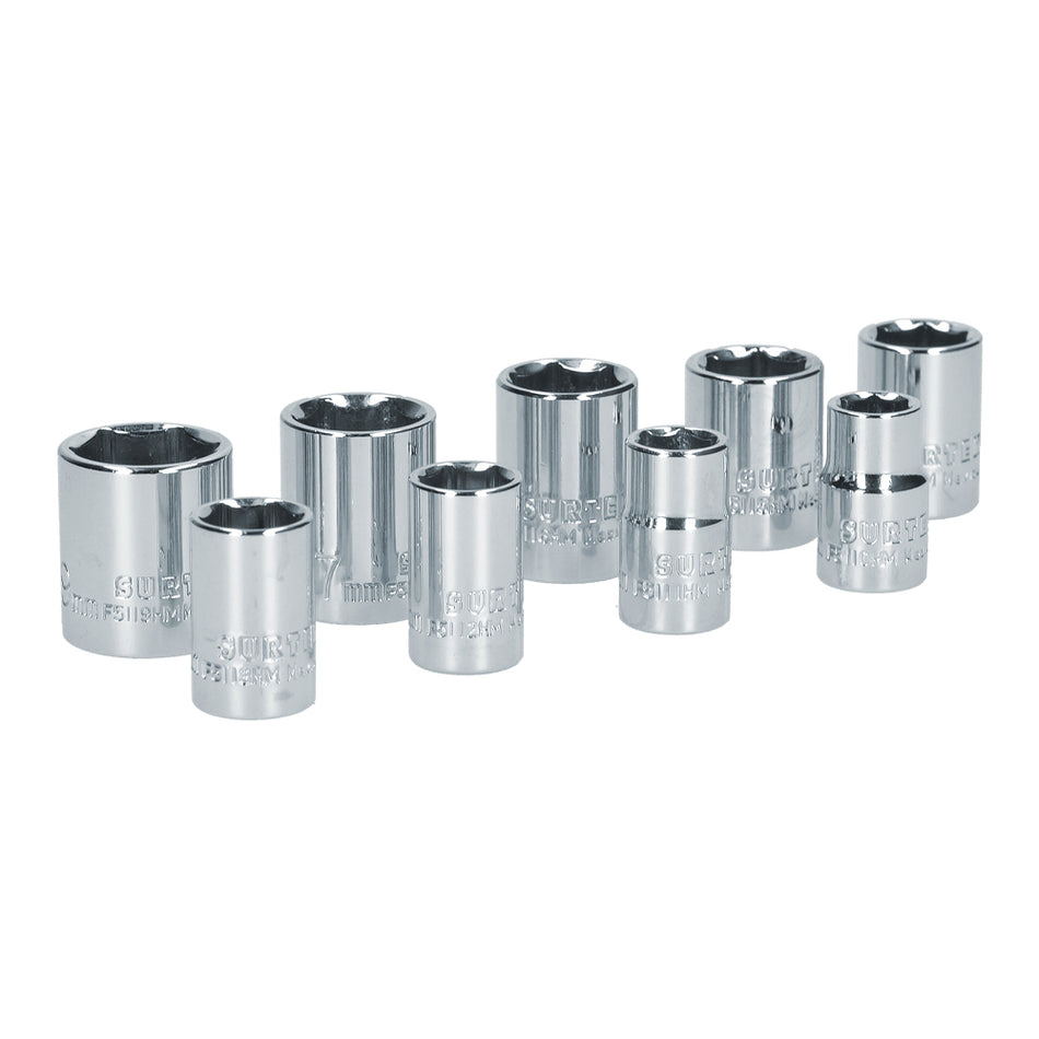Juego de dados cuadro de 3/8" 6 puntas, métricos, 9 piezas Surtek S06M