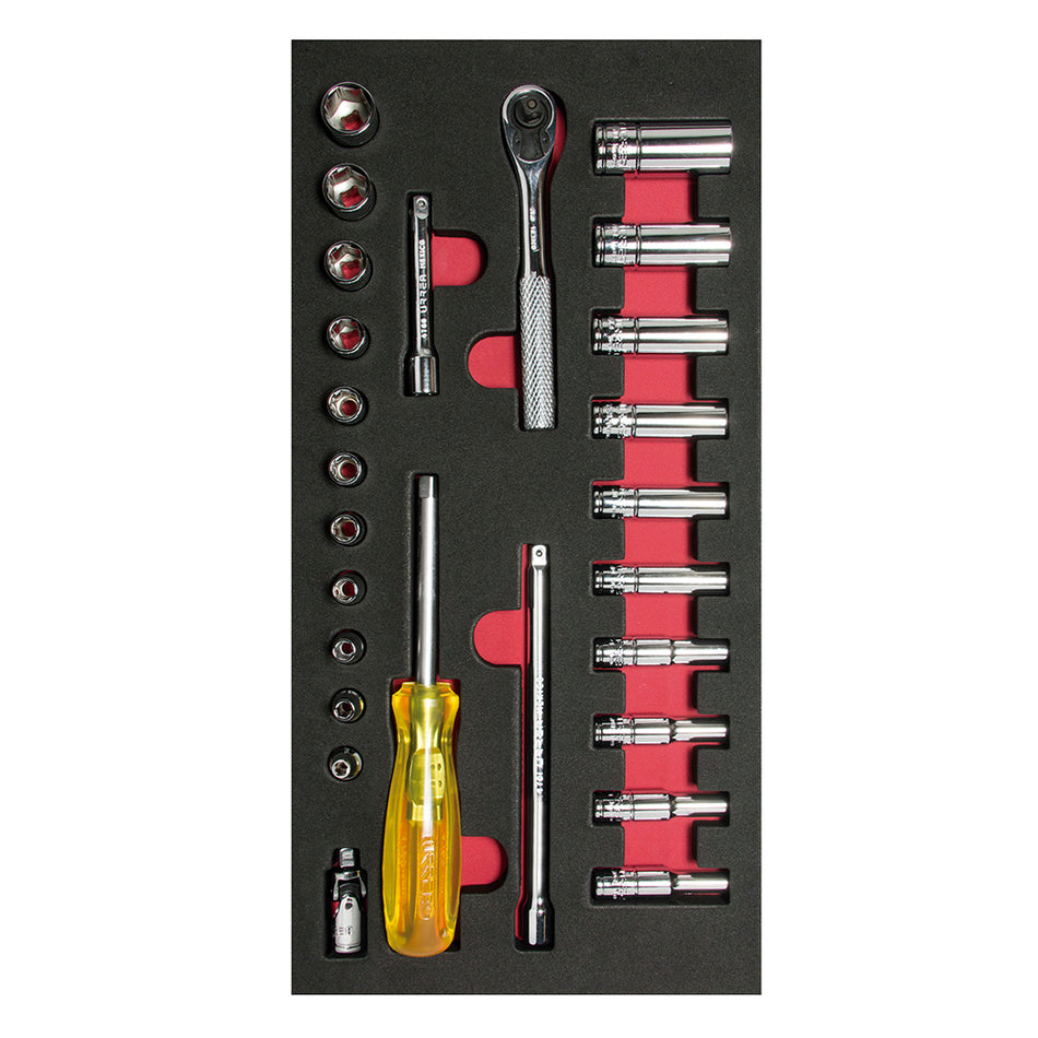 Juego de dados cortos,largos y accesorios cuadro de 1/4" en pulgadas 26 piezas, CH102-C Urrea CH102