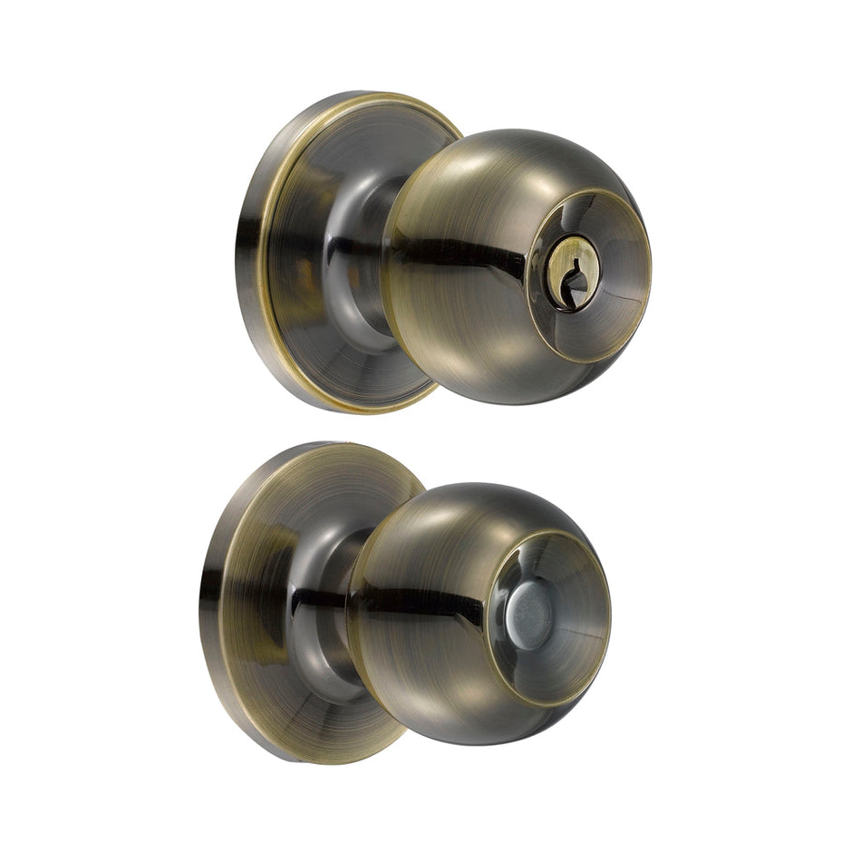 Pomo tubular bola función entrada, latón antiguo, llave estándar, blíster Lock 15PO