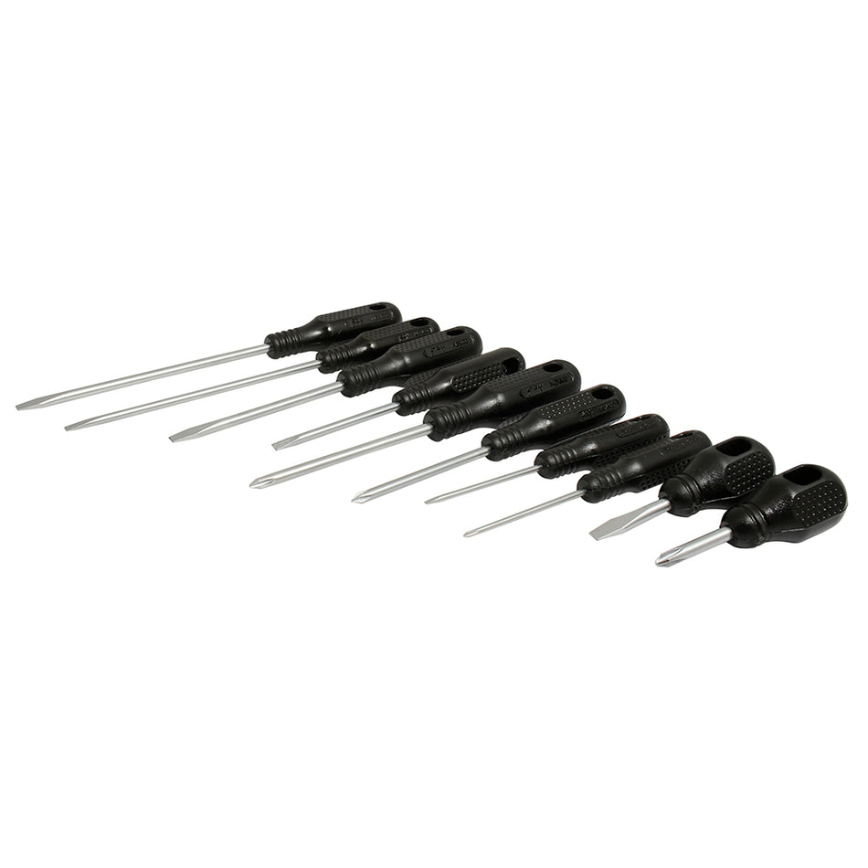 Juego de destornilladores con mango negro combinados, 10 piezas en blíster Foy A02