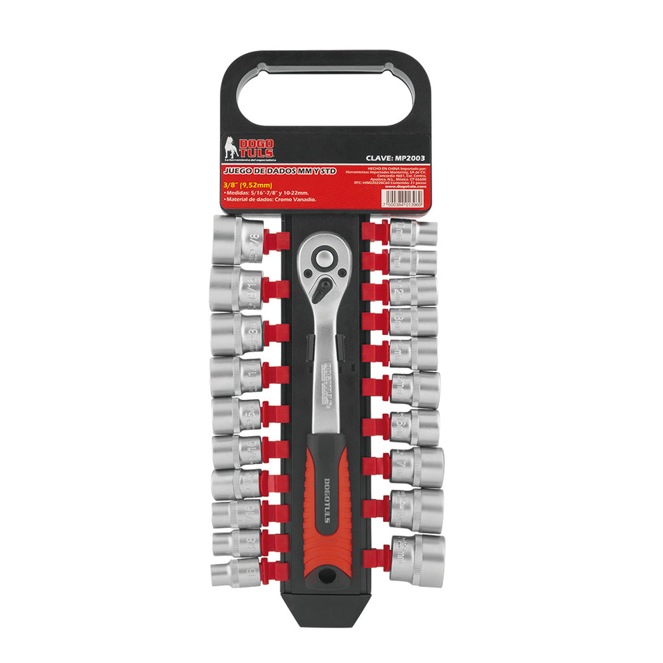 JUEGO DADOS D2 1/2" MM-STD MATRACA 21PZ, DOGOTULS MP2004