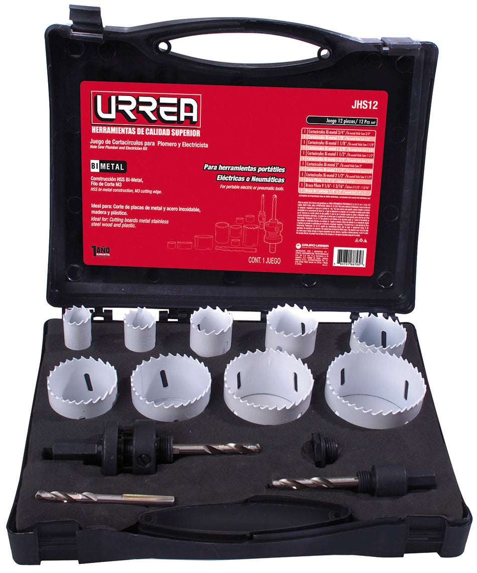 Juego de cortacírculos bimetálicos, 12 piezas Urrea JHS12
