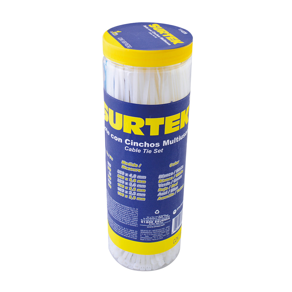 Cinchos plásticos en bote, 650 piezas multiusos varios colores Surtek 114220