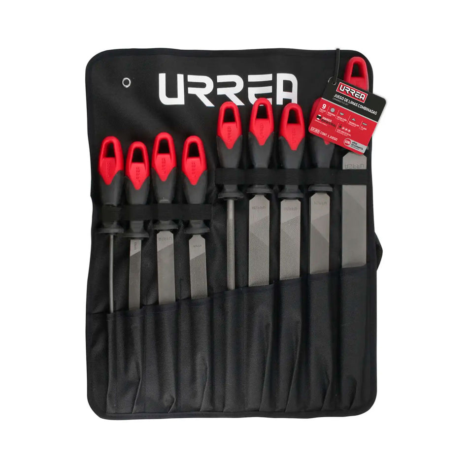 Juego de limas combinadas con mango bimaterial, 9 piezas Urrea UFJB9