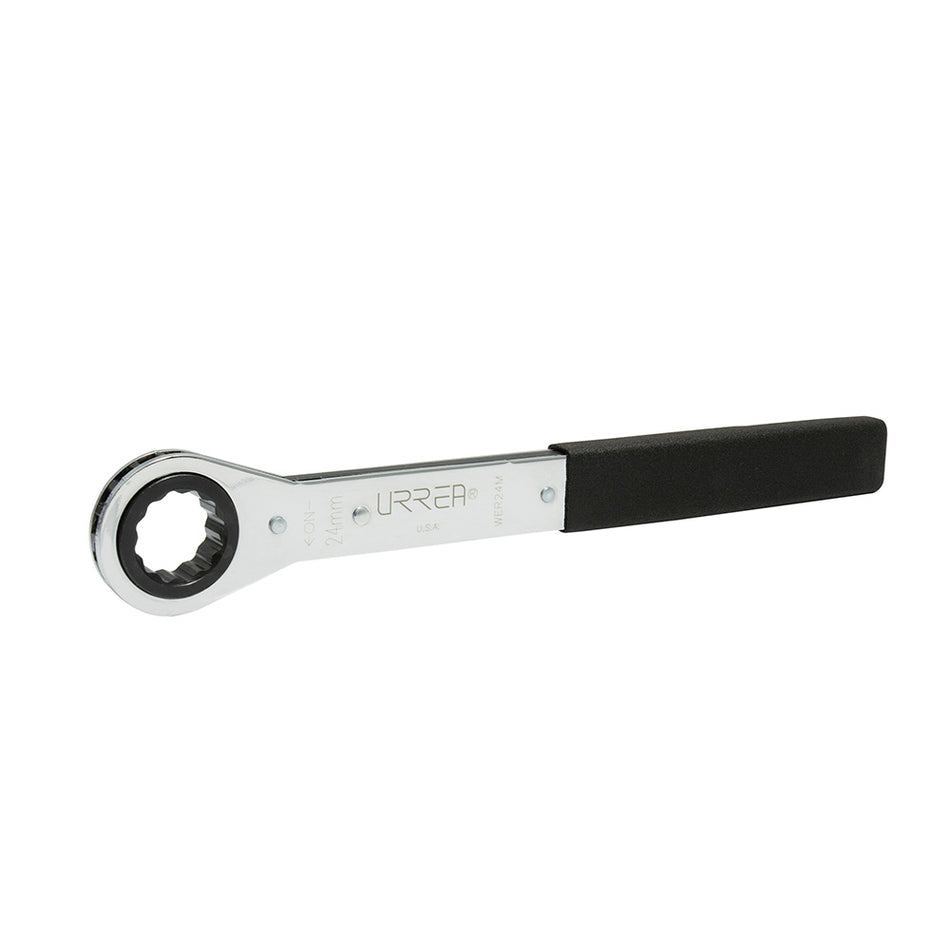 Llave de estrías pulido espejo plana de matraca métrica, 12 puntas, 24 mm Urrea WER24M