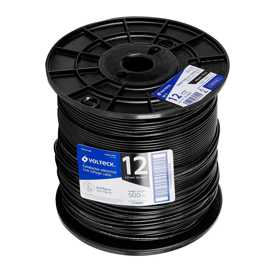 Metro de cable THHW-LS 12 AWG negro en c