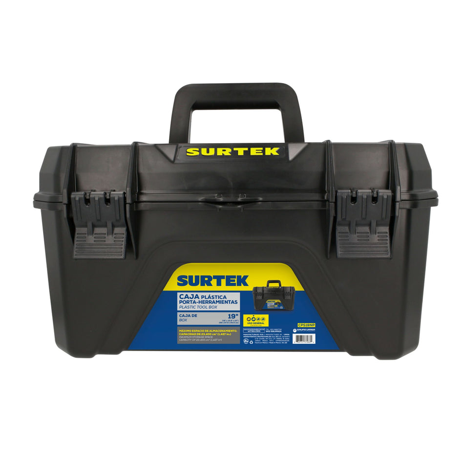 Caja portaherramientas plásticas con broches plásticos negro19" x 10" Surtek CPS19NP