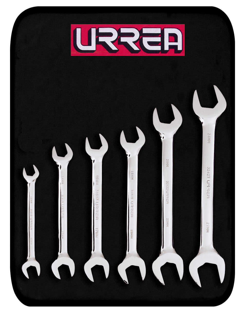 Juego de llaves españolas pulido espejo métricas, 6 piezas en estuche Urrea 30000R