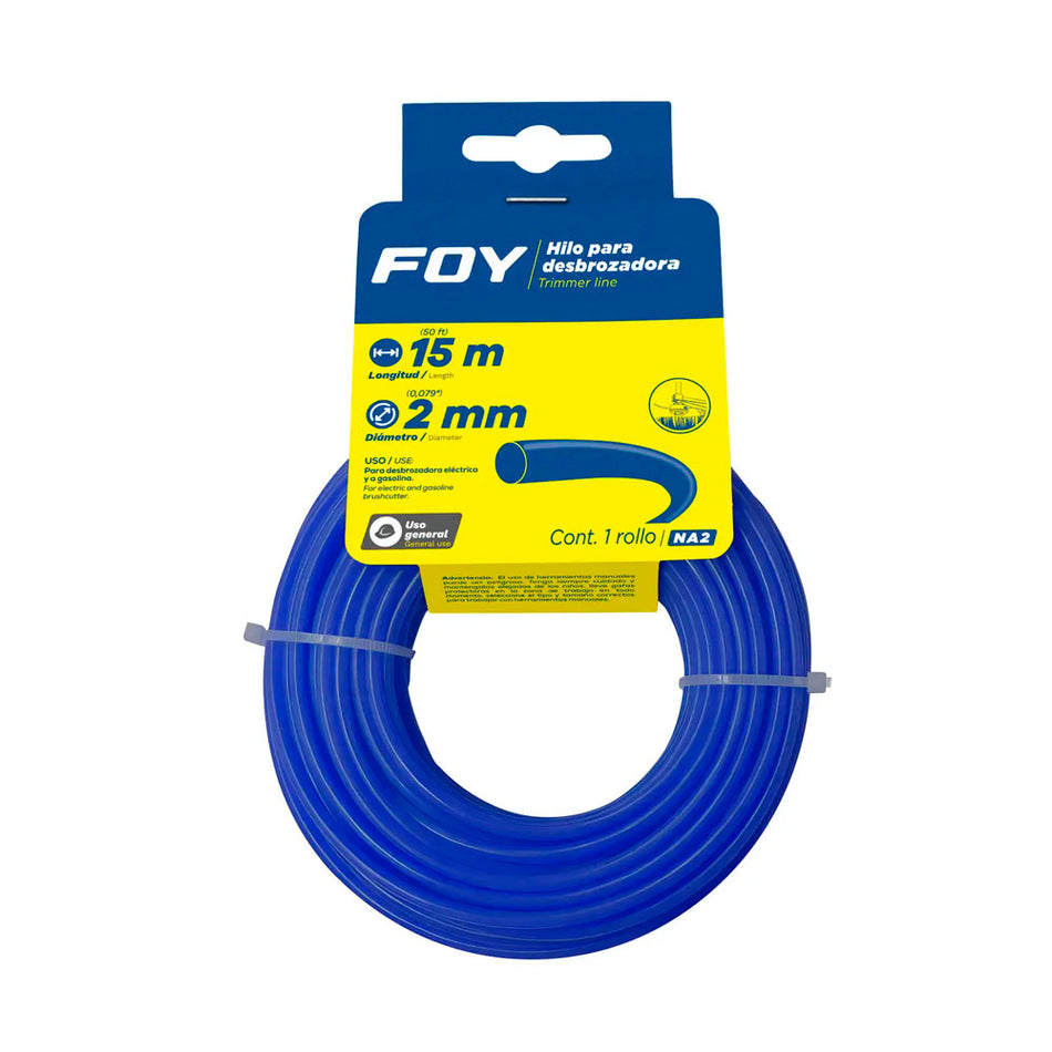 Nailon redondo para desbrozadora en tarjeta, 2 mm x 15 m Foy NA2