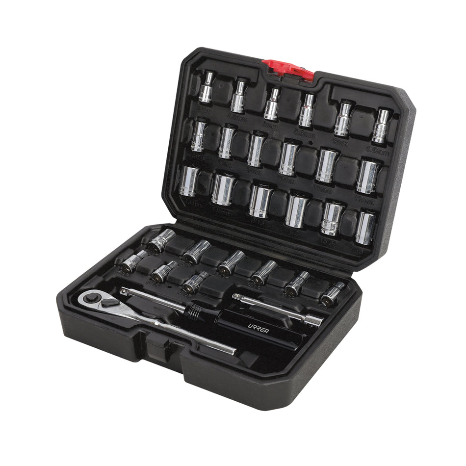Juego de dados y accesorios cuadro de 1/4" combinado, 30 piezas Urrea 4700CB