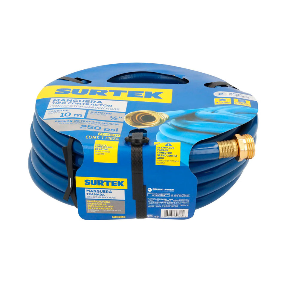Manguera para jardín contractor con conector metálico 1/2", 10 m Surtek M12C10