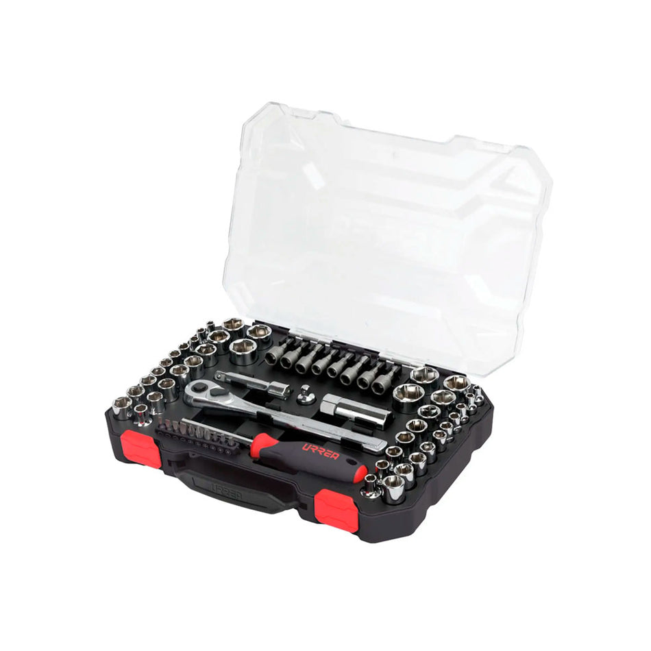 Juego de dados y accesorios cuadro de 1/4" y 3/8" combinado, 63 piezas Urrea JCD01