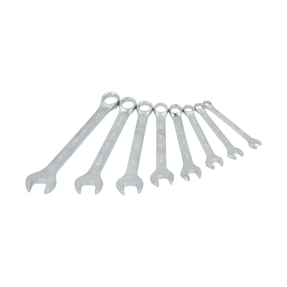 Juego de llaves combinadas satinadas en pulgadas, 12 puntas, 8 piezas en rack Surtek F08SR