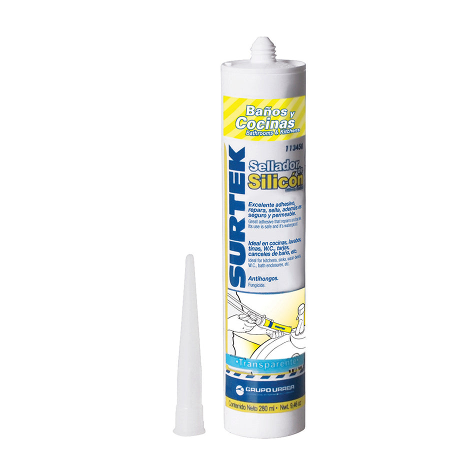 Silicón para baño y cocina color transparente, 280 ml Surtek 113453