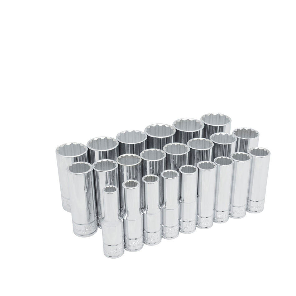 Juego de dados largos cuadro de 1/2", 12 puntas, métricos, 23 piezas Urrea 54201