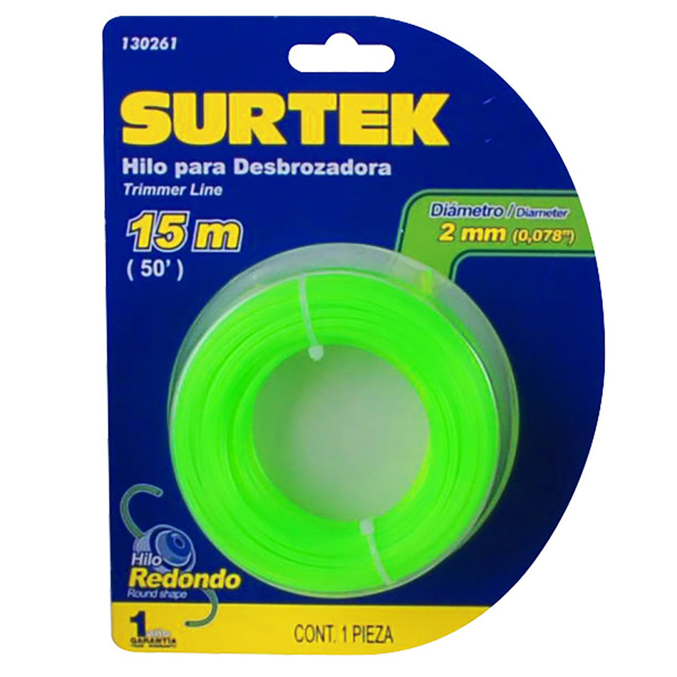 Nailon redondo para desbrozadora en blíster, 2 mm x 15 m Surtek 130261