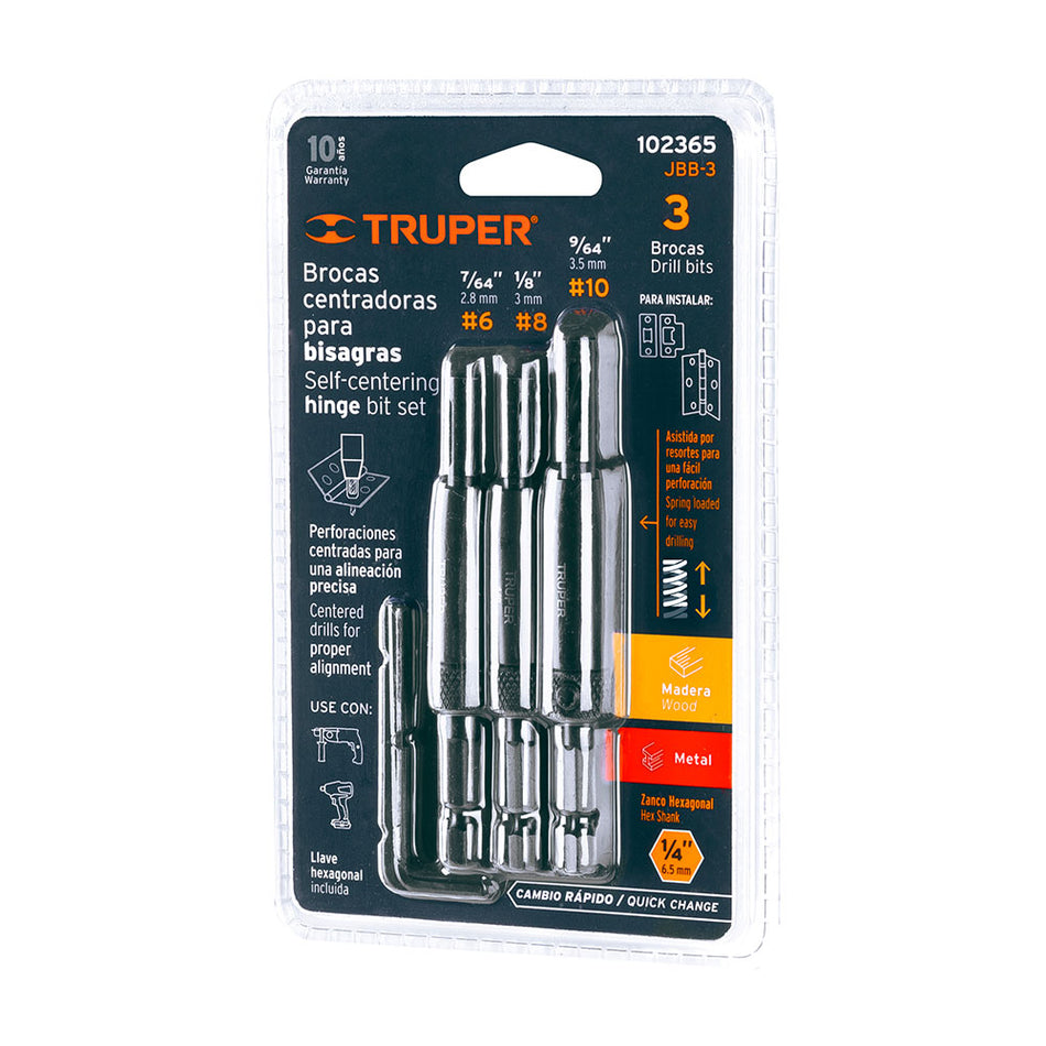 Juego de 3 brocas para bisagra, Truper
