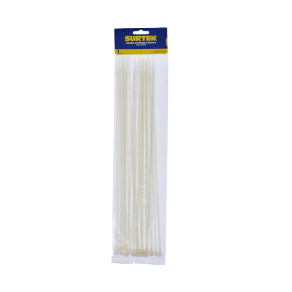 Cinchos plásticos 368 x 4.6 mm, tensión 22 kg de 25 piezas, color blanco Surtek 114214
