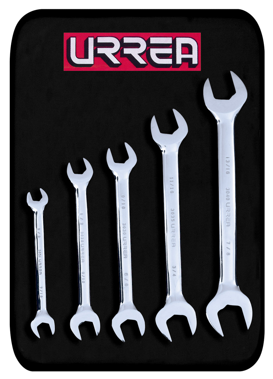 Juego de llaves españolas pulido espejo en pulgadas, 5 piezas en estuche Urrea 3000N