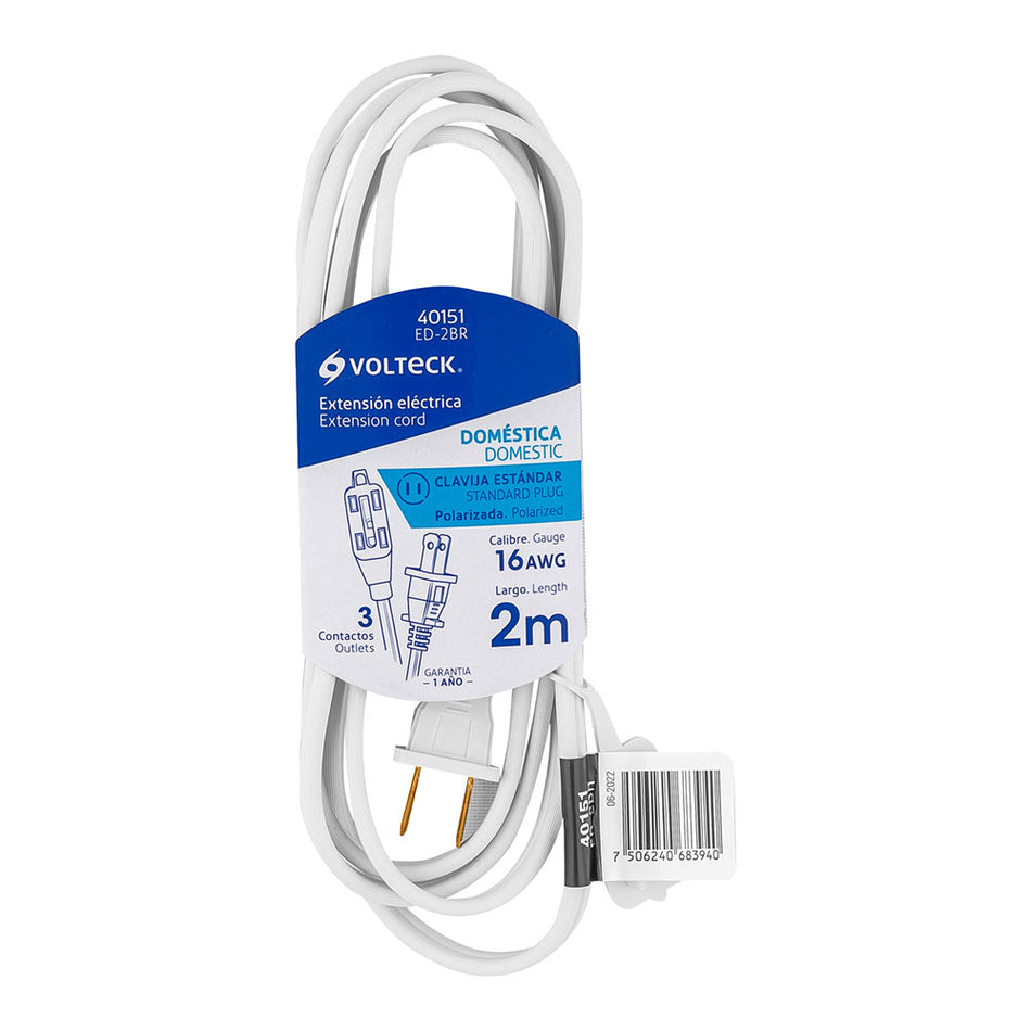 Extensión eléctrica doméstica 2 m blanca