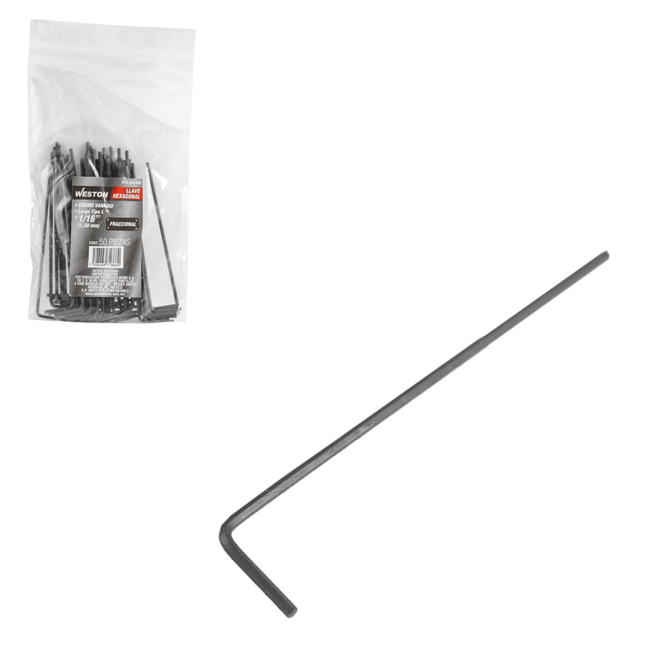 LLAVE HEX; L LARGA 1/16" (PRECIO X PZA -