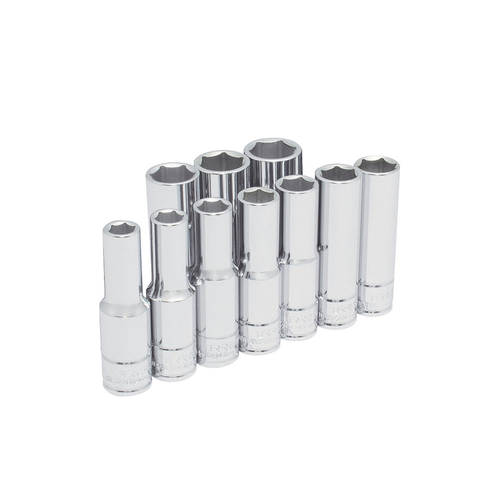 Juego de dados largos cuadro de 1/2", 6 puntas, métricos, 10 piezas Urrea 54216