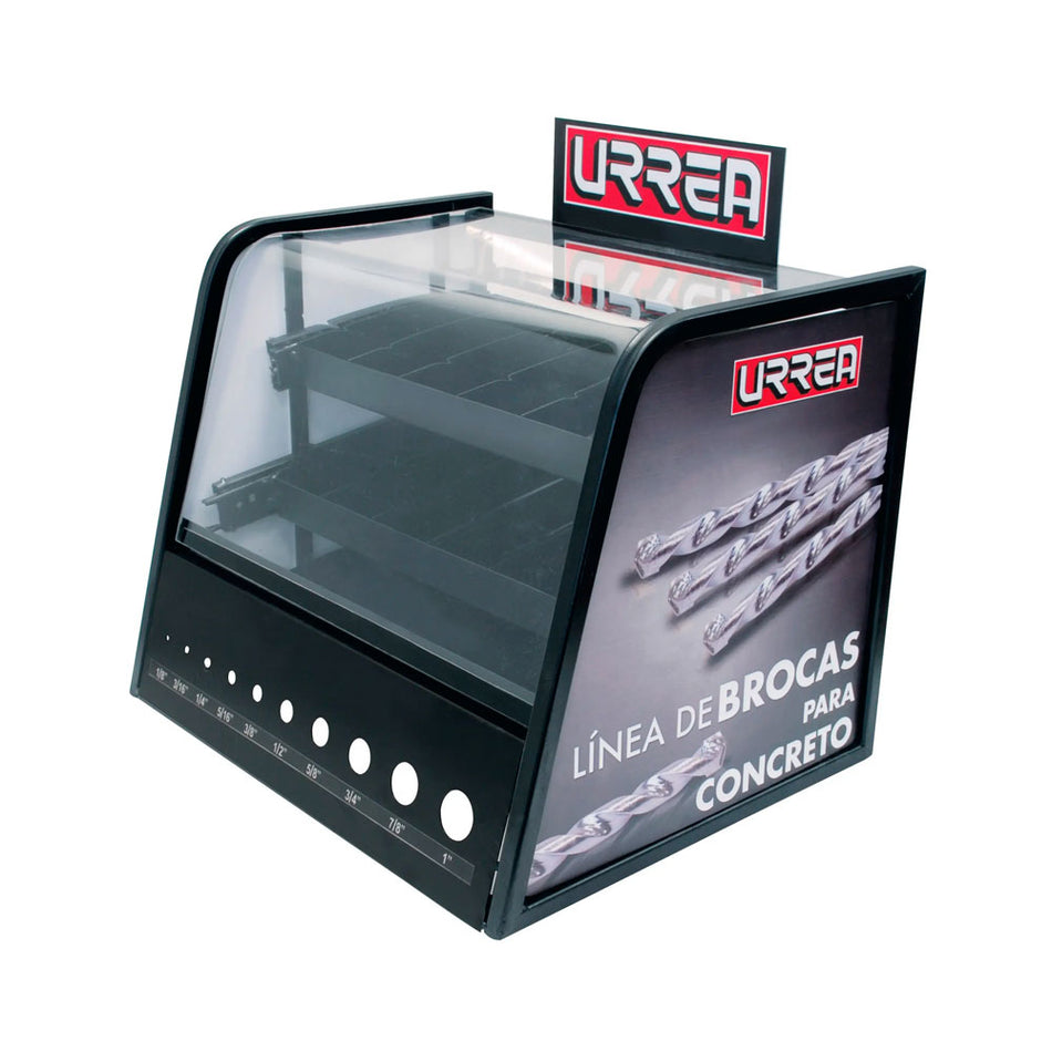 Exhibidor de mostrador para brocas concreto con calibrador 39 x 35 x 37 cm Urrea EXBROCALC