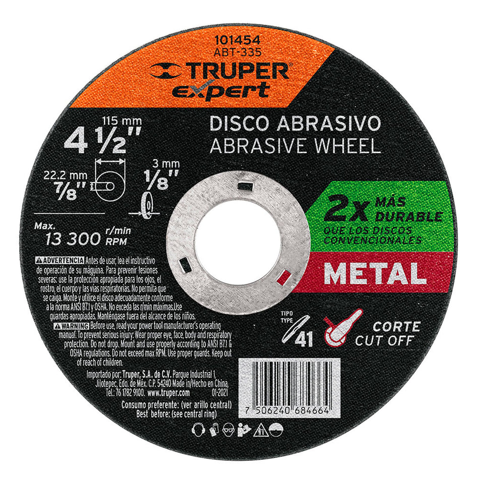 Disco para corte de metal 4-1/2' tipo 41