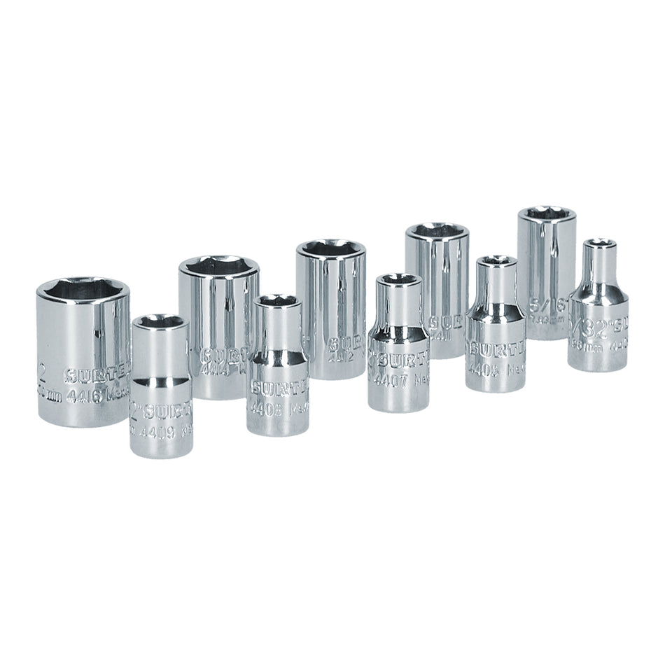 Juego de dados cuadro de 1/4", 6 puntas, en pulgadas, 10 piezas Surtek S05S