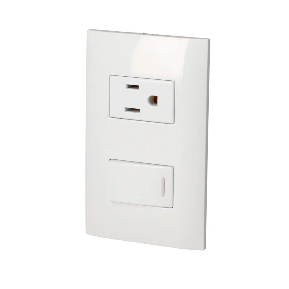 Placa 1 Switch 1 contacto 1/3, línea Americana, color blanco Surtek P431B