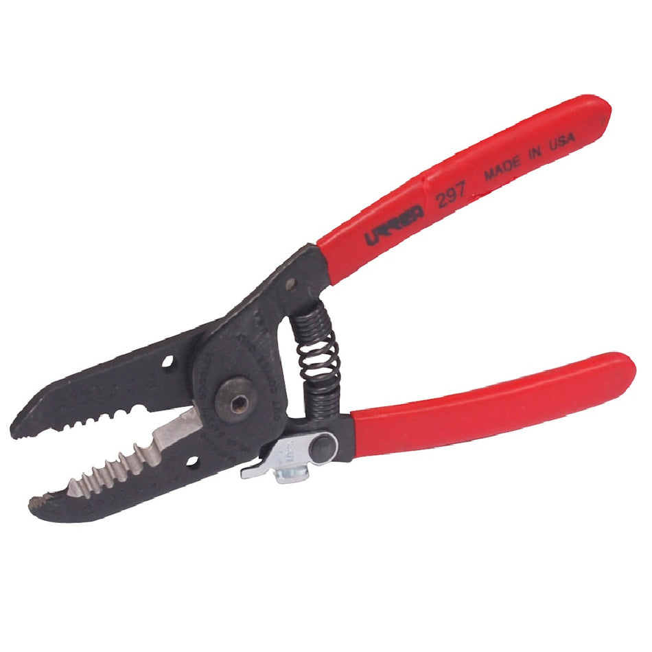 Pinza pelacable con mango air cushion 10-20 AWG de 6-3/4" alta palanca con seguro Urrea 297