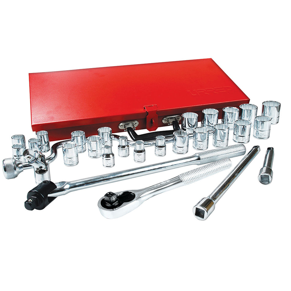 Juego de dados y accesorios cuadro de 1/2" métrico, 29 piezas Urrea 5400M