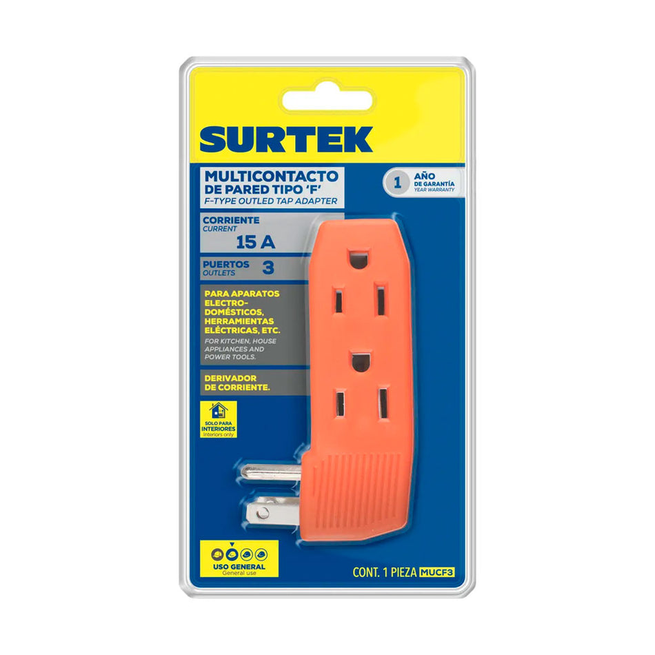 Multicontacto de pared tipo "F" 3 entradas Surtek MUCF3