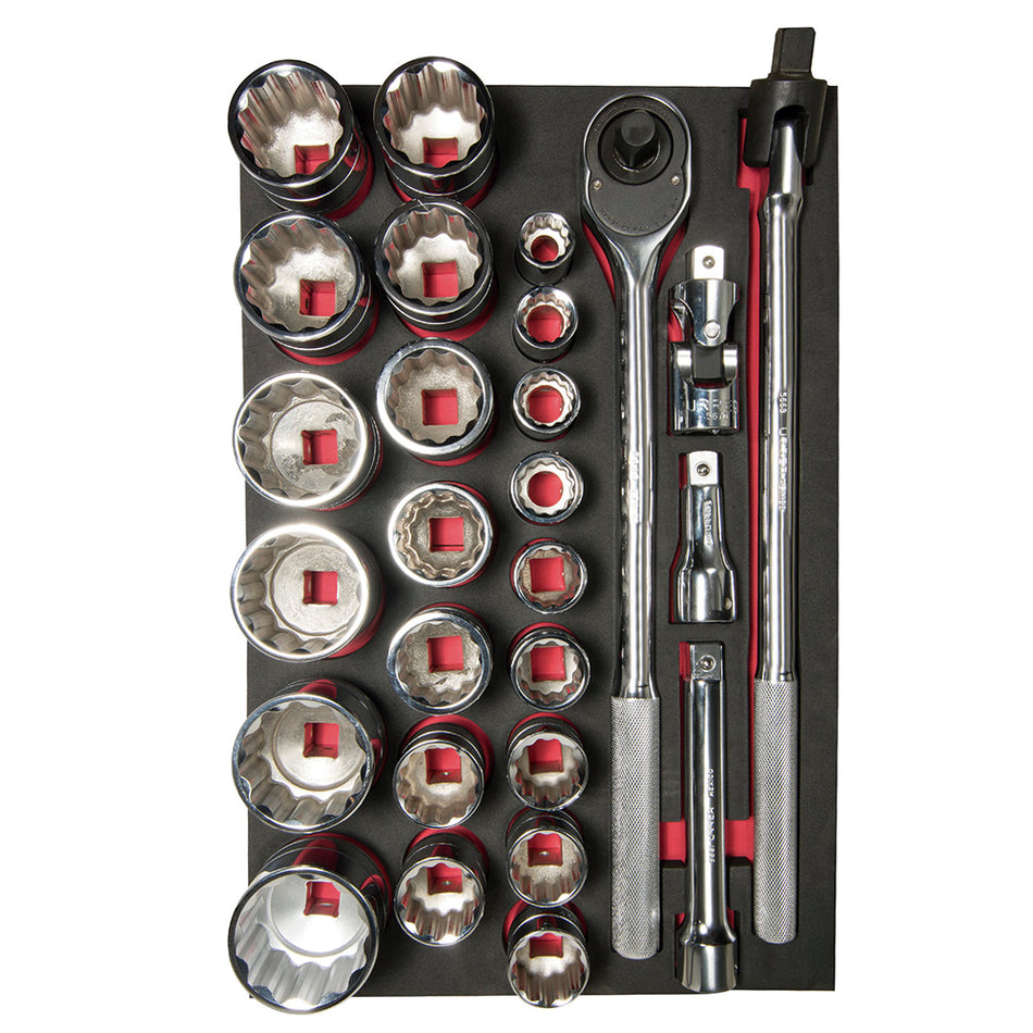 Juego de dados cortos y accesorios cuadro de 3/4" en pulgadas 27 piezas, CH301-C Urrea CH301