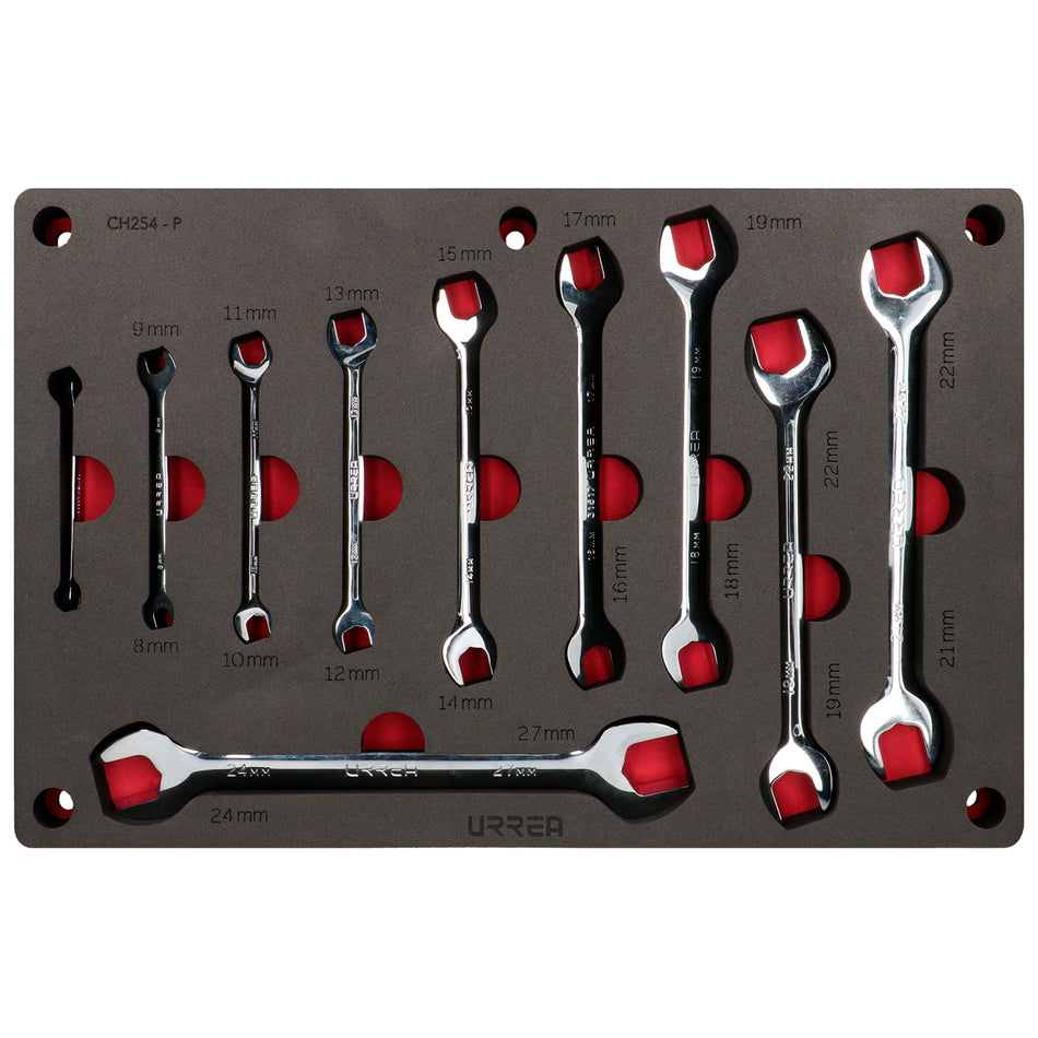 Juego de llaves españolas pulido espejo métricas 10 piezas, CH254P-C Urrea CH254P