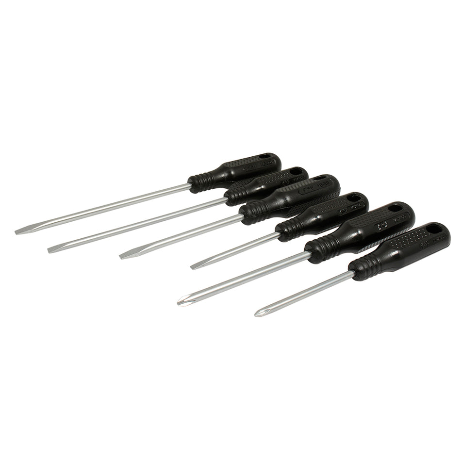 Juego de destornilladores con mango negro combinados, 6 piezas en blíster Foy FGD01