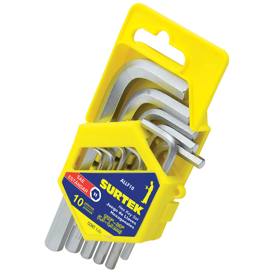 Juego de llaves hexagonales tipo "L", en pulgadas, 10 piezas en rack Surtek ALLF10