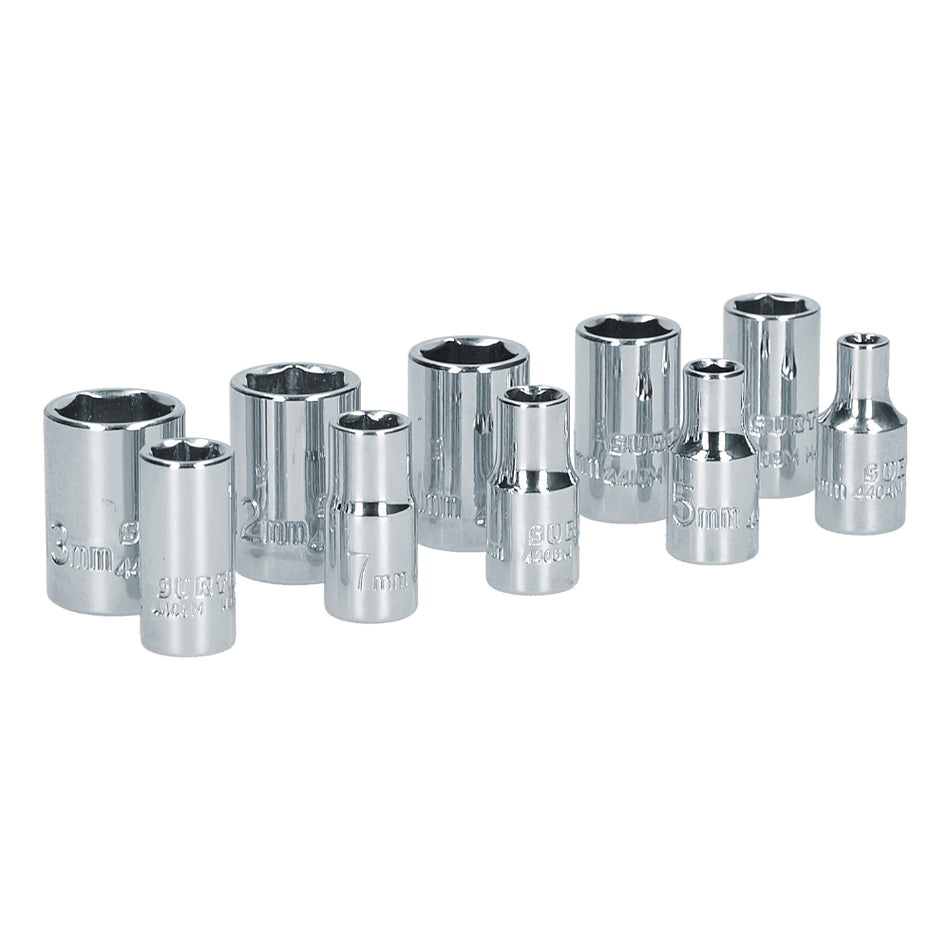 Juego de dados cuadro de 1/4", 6 puntas, métricos, 10 piezas Surtek S05M