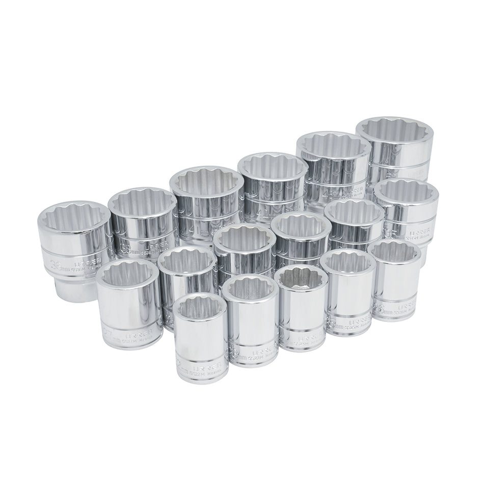 Juego de dados cuadro de 3/4", 12 puntas, métricos, 17 piezas Urrea 55205