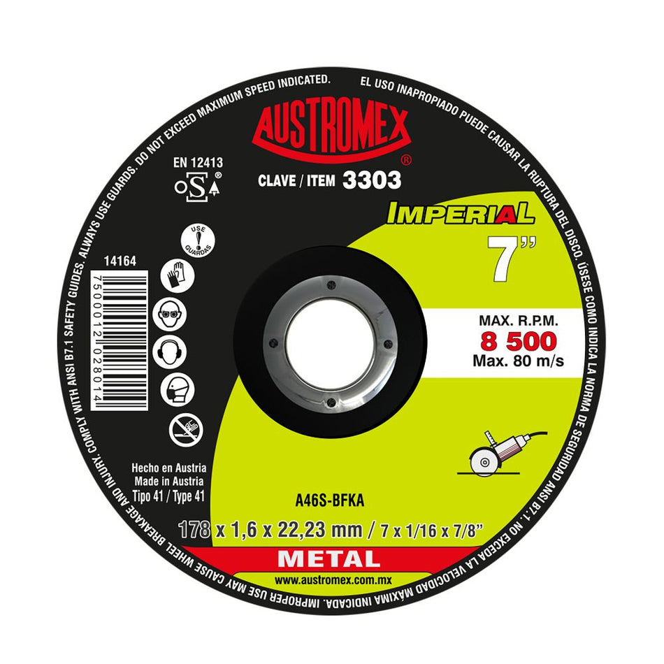 Disco abrasivo para corte de metal de 17