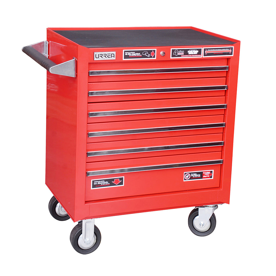 Gabinete móvil 6 gavetas color rojo serie X 27" Urrea X27M6