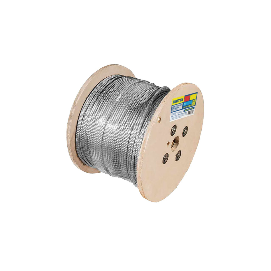 Cable de acero con grillete recubrimiento PVC 7 x 7 hilos, 3/16" x 300 m, SURTEK