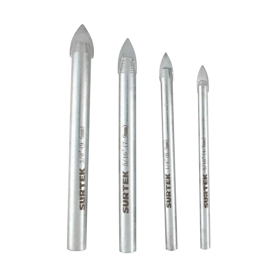 Juego de brocas para vidrios y azulejos de acero con cabeza de carburo de tungsteno 4 pz SURTEK JBVS4