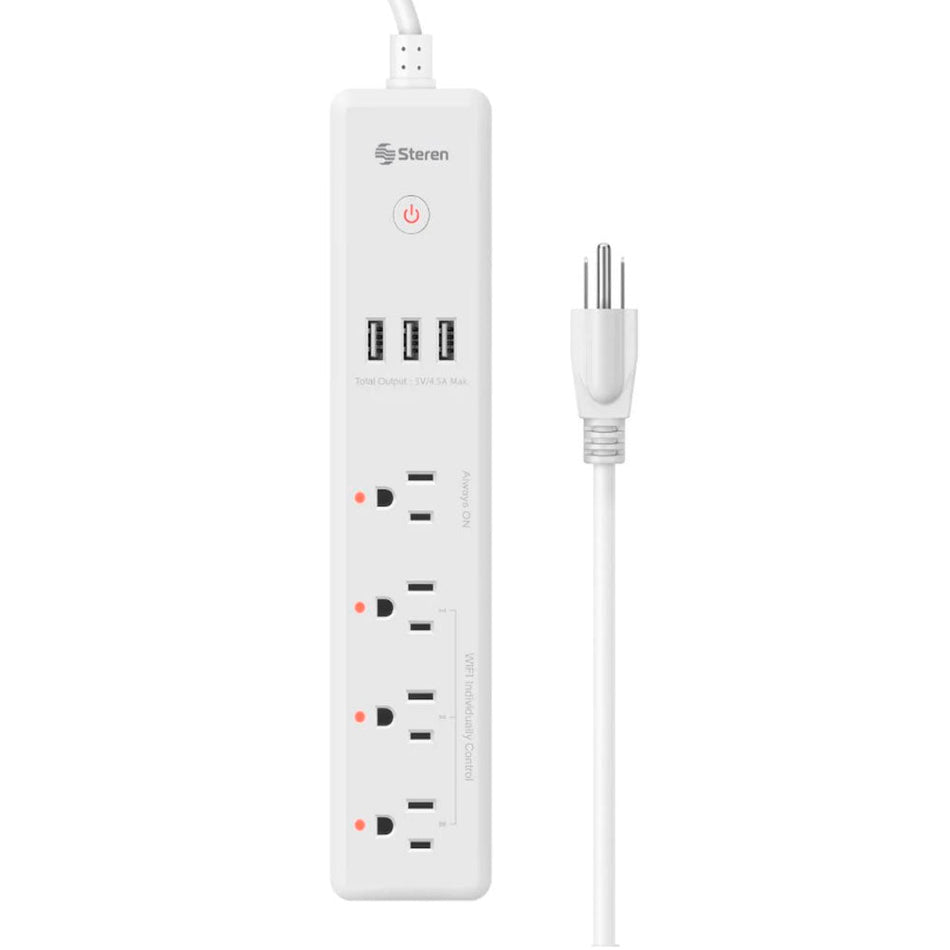 MULTICONTACTO WiFi* CON 4 SALIDAS HORIZONTALES Y TRIPLE CARGADOR USB STEREN SHOME-300