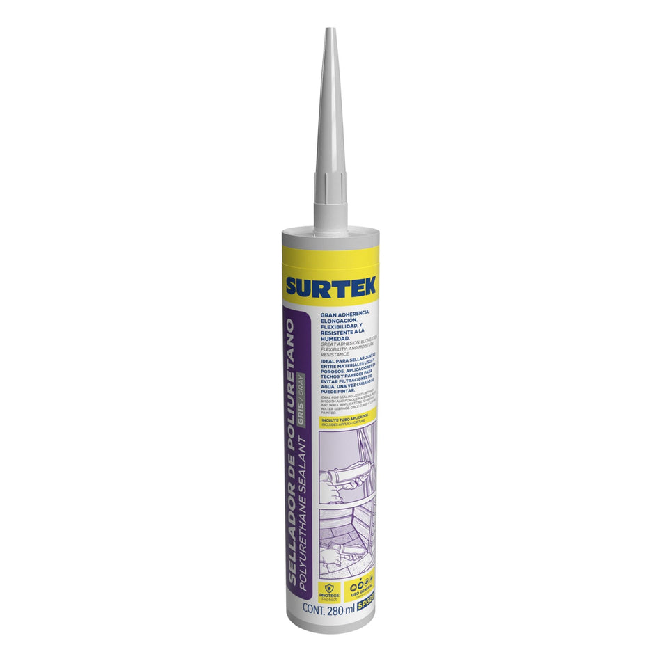 Sellador de poliuretano color gris, 280 ml, SURTEK SPG28
